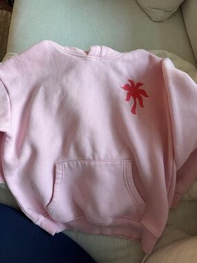 Pink Palm Puff Hoodie with Red Palm Graphic